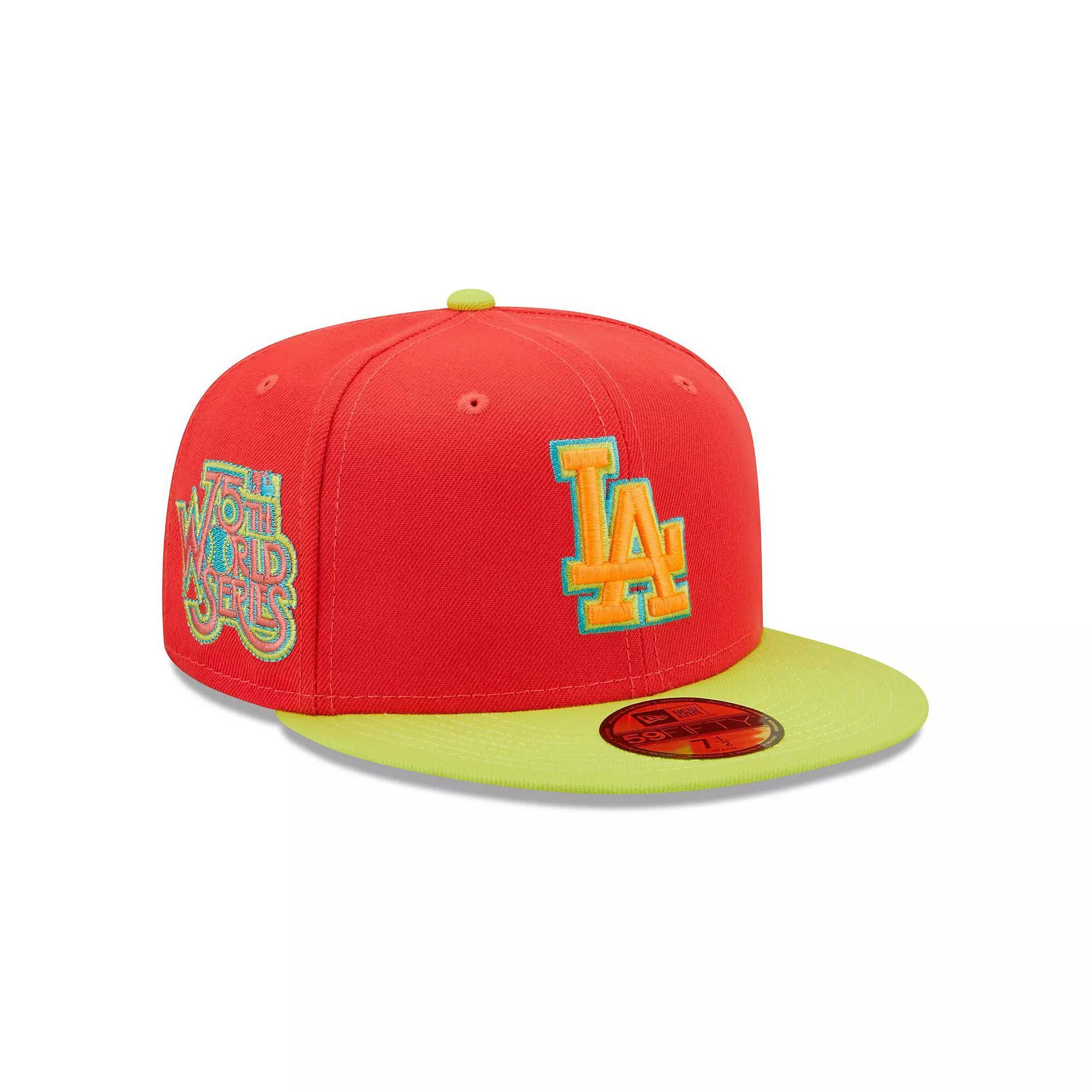 Men's New Era Red/Neon Green Los Angeles Dodgers 1978 World Series  Lava Highlighter Combo 59FIFTY Fitted Hat, Size: 7 1/8 Product Image