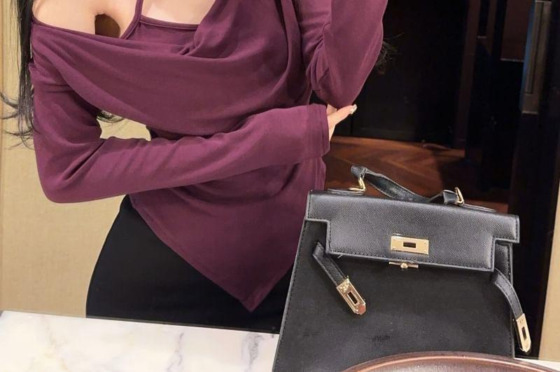 Long Sleeve Halter Plain Ruched Top Product Image