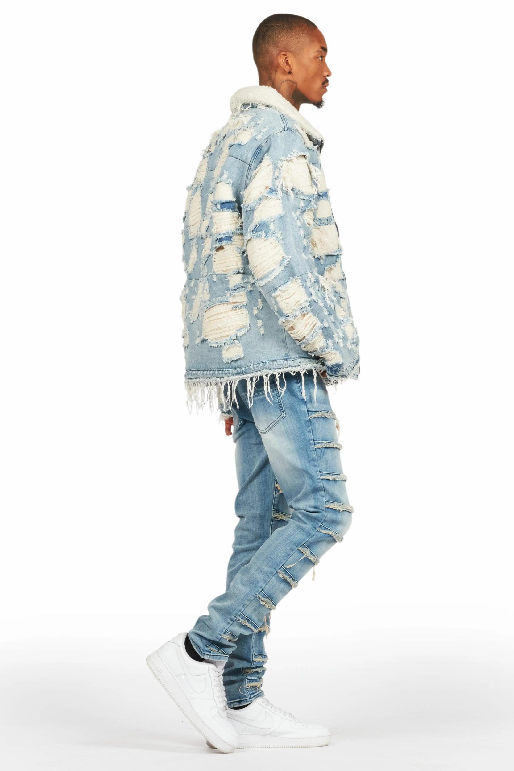 Waylon Rustic Blue Frayed Slim Fit Jean Male Product Image