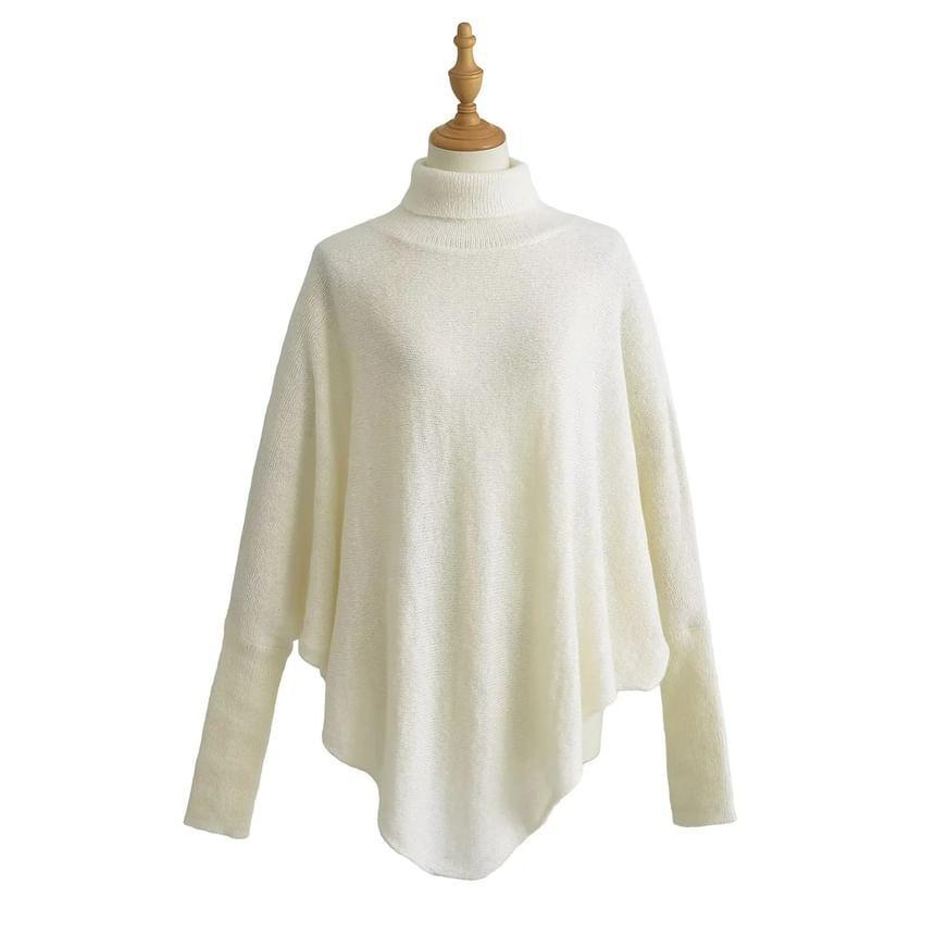 Turtleneck Asymmetrical Plain Sweater Product Image