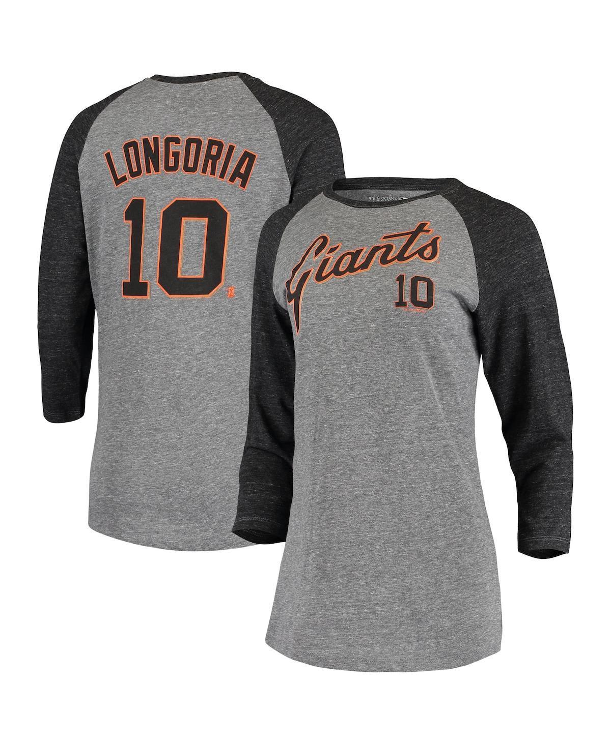 Womens 5th & Ocean by New Era Evan Longoria Gray San Francisco Giants Script Name & Number Raglan Tri-Blend 3/4-Sleeve T-Shirt Product Image