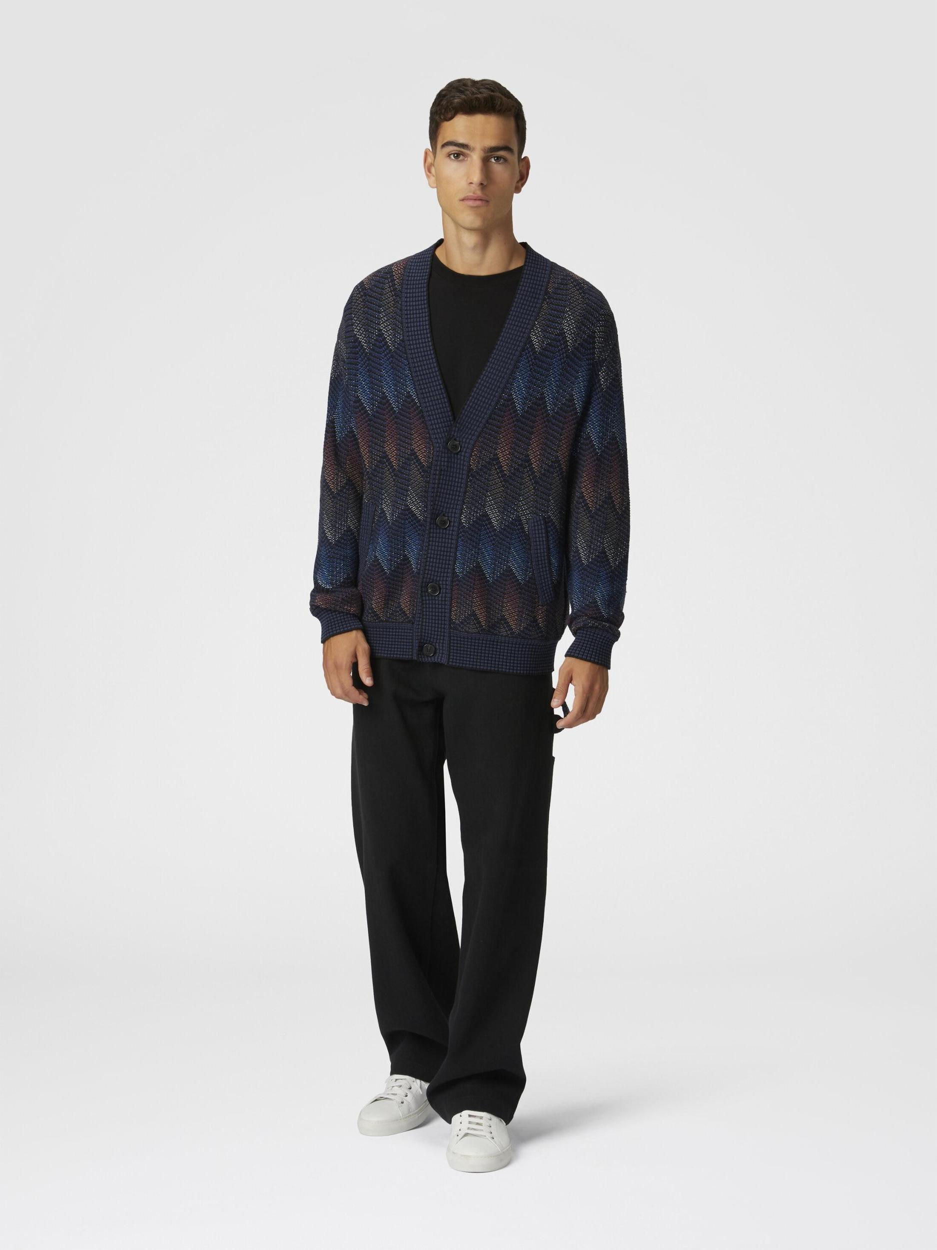 Gradient chevron cotton blend cardigan with pockets Product Image