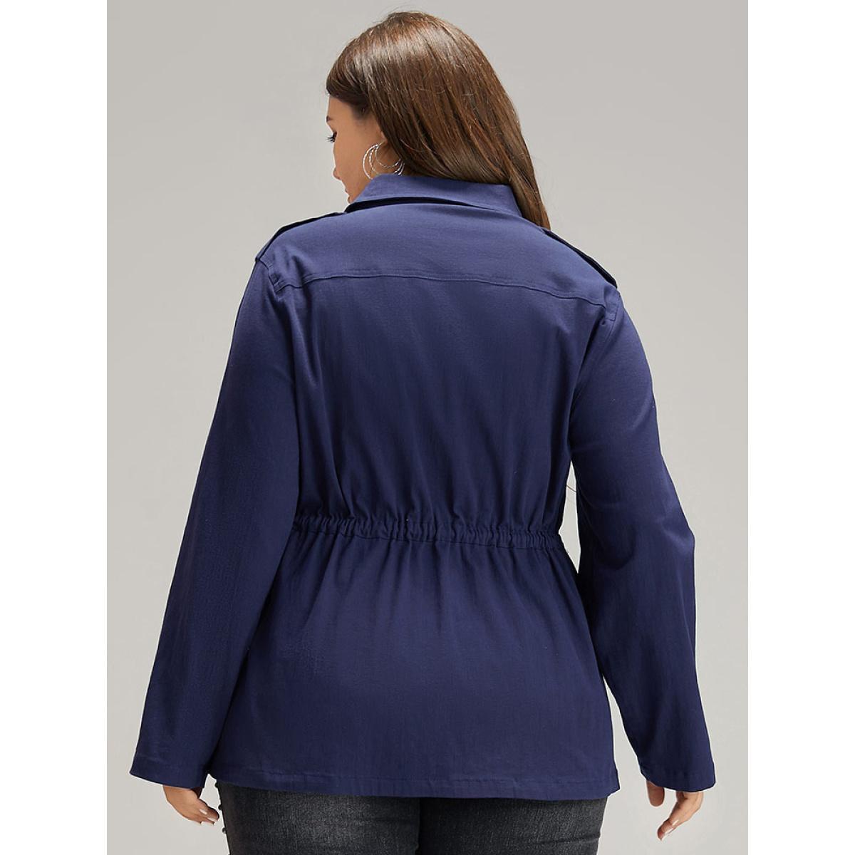 Plus Size Solid Metal Detail Pocket Drawstring Coat Women Indigo Casual Plain Ladies Dailywear Winter Coats BloomChic 12/L Product Image