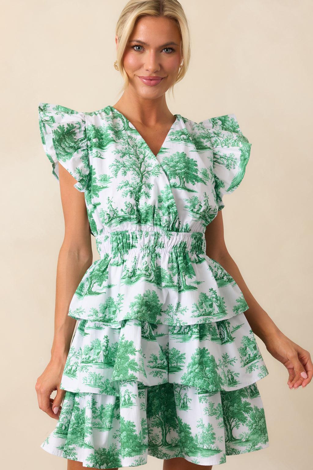 Bridget Eden Green Toile Cotton Ruffle Mini Dress Product Image