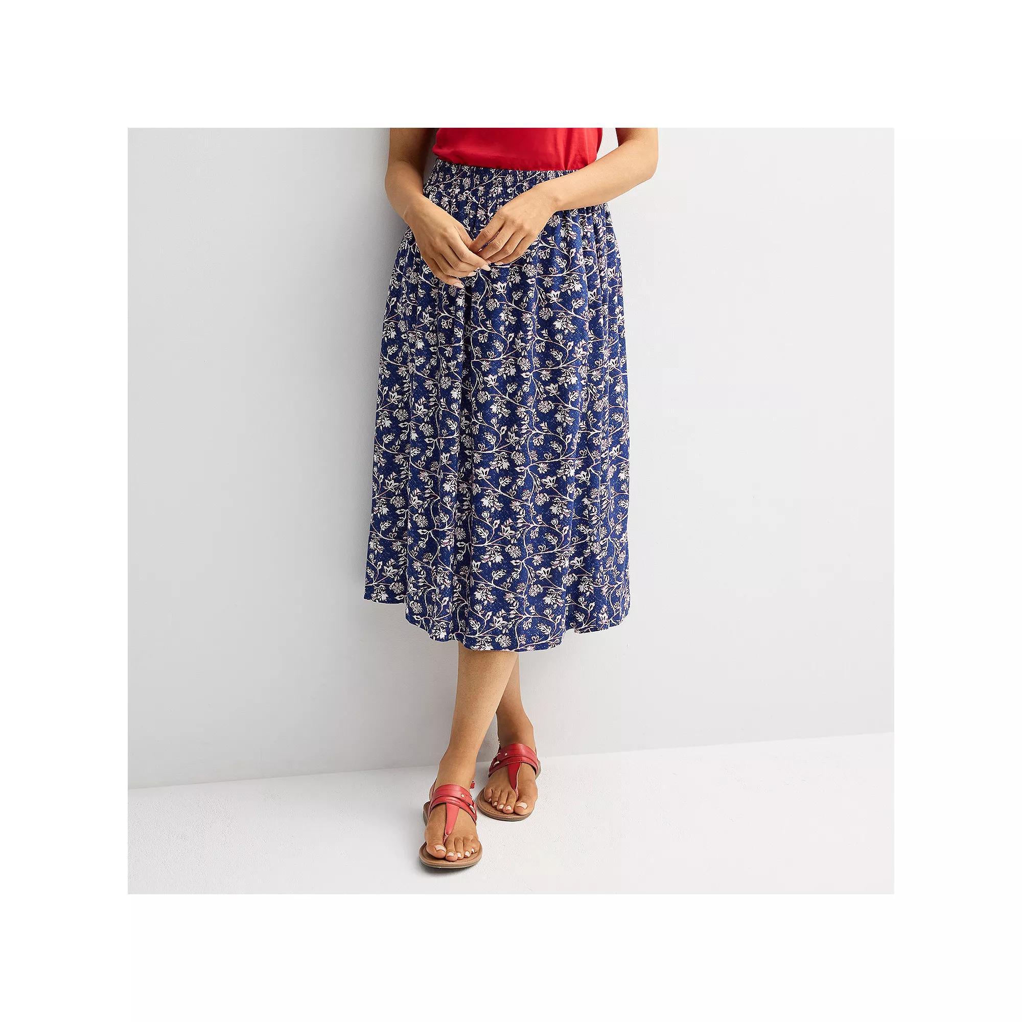Women's Croft & Barrow® Elastic Waist Midi Skirt, Size: XXL, Blue Floral Product Image