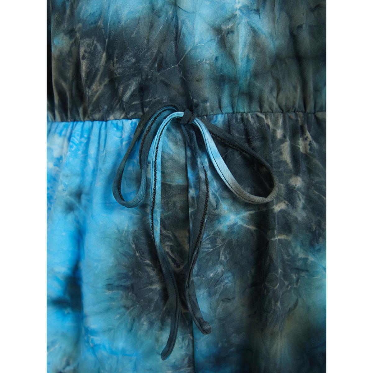 Plus Size Multicolor Tie Dye Button Up Ties Raglan Sleeve Jumpsuit Women Casual Short sleeve Round Neck Dailywear Loose Jumpsuits BloomChic 22-24/3X Product Image