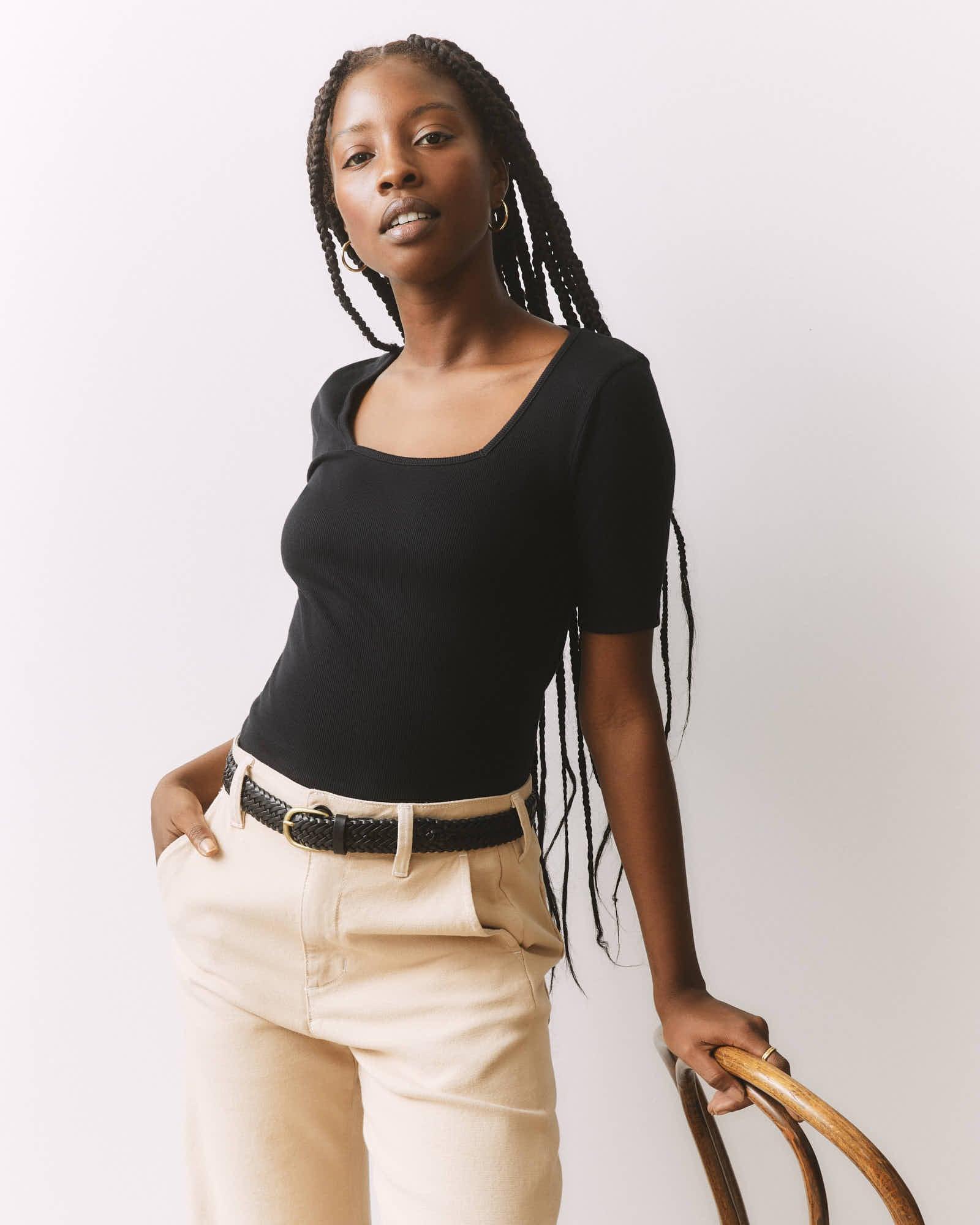 Women's Luxe Rib Square Neck Tee - Black Product Image