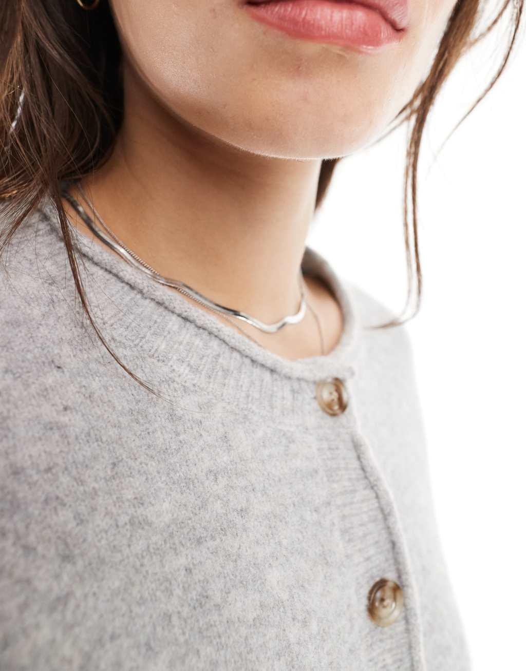 Pull&Bear cozy knit cardigan in light gray Product Image