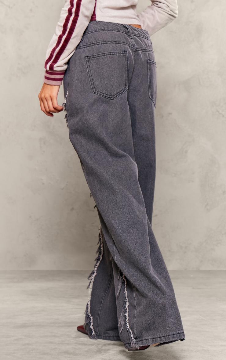  Petite Washed Grey Fray Detail Wide Leg Jeans Product Image