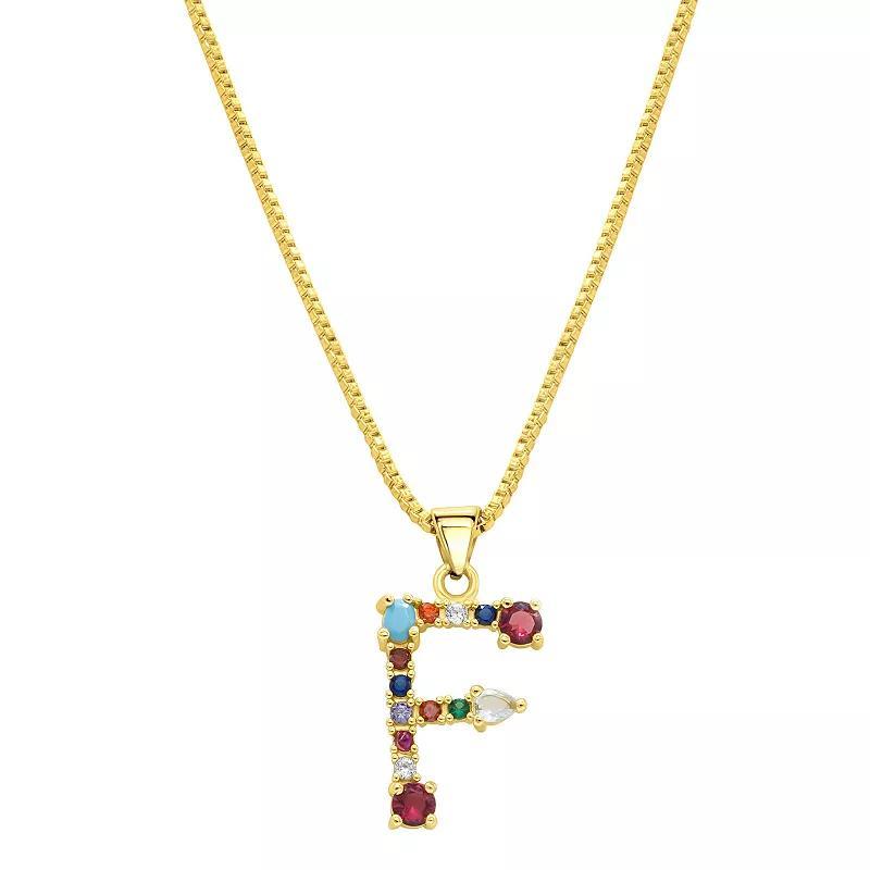 Adornia Gold Tone Multi Color Cubic Zirconia Initial Necklace, Womens Product Image