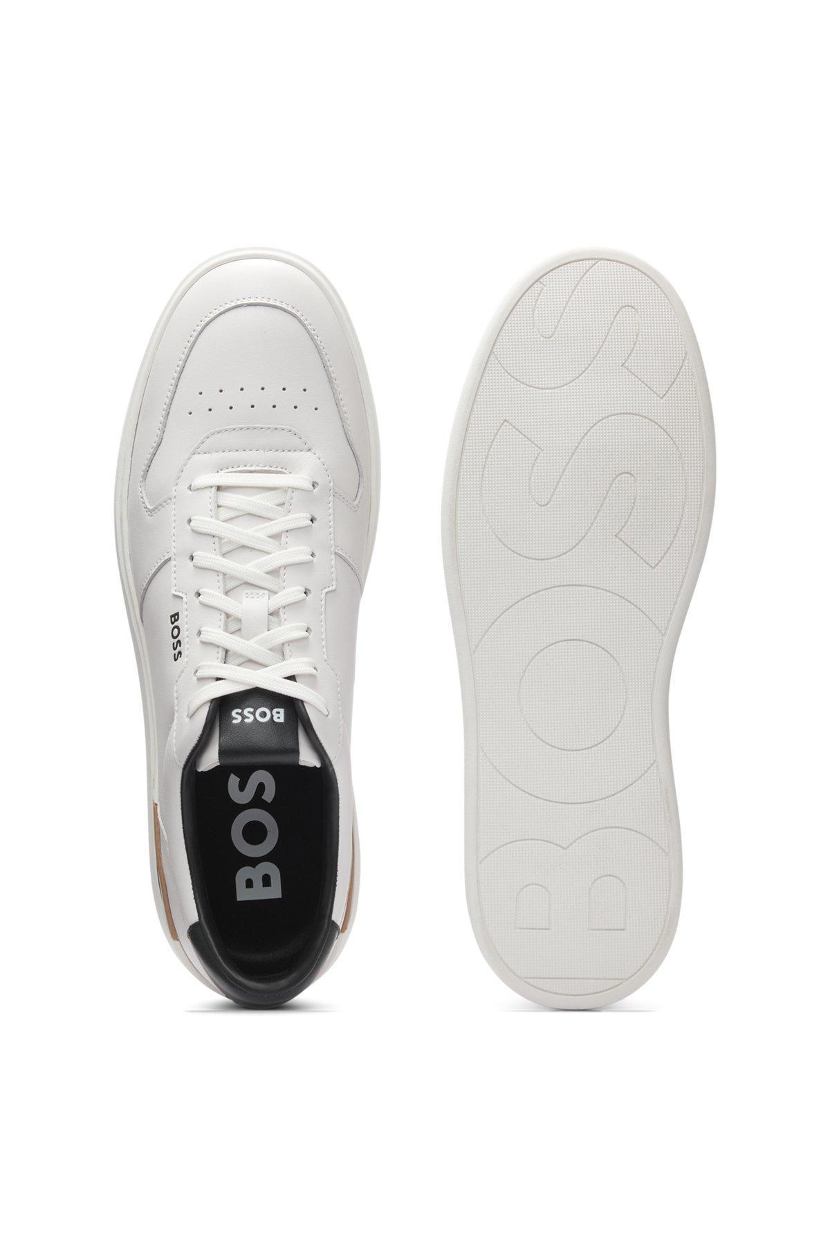 Leather trainers with signature-stripe details Product Image