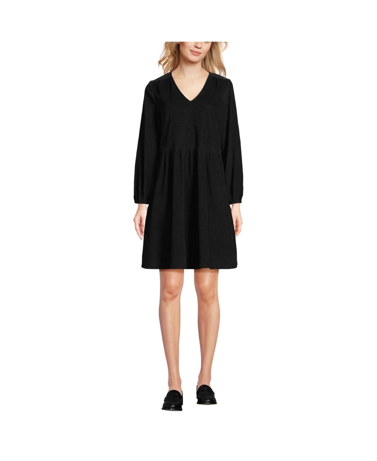 Women's Lands' End Pinwale Corduroy V-Neck Mini Dress, Size: Medium, Black Product Image