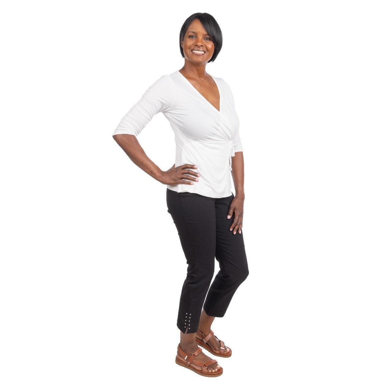 Inner Beauty Solid 3/4 Sleeve Surplice Front V-Neck Top Product Image