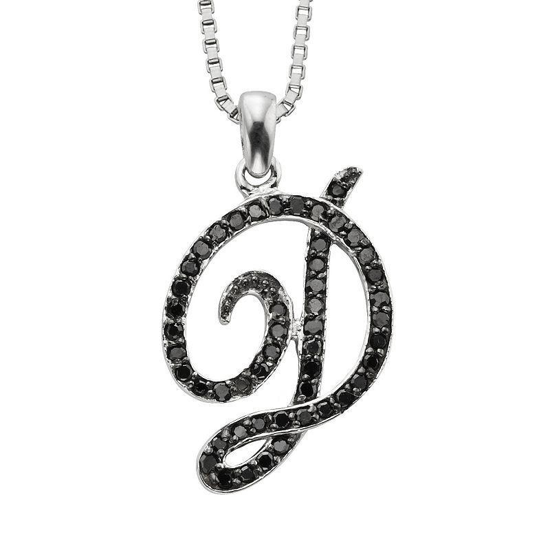 Jewelexcess Sterling Silver 1/4-ct. T.W. Black Diamond Initial Pendant, Women's, Size: 18", Q Product Image