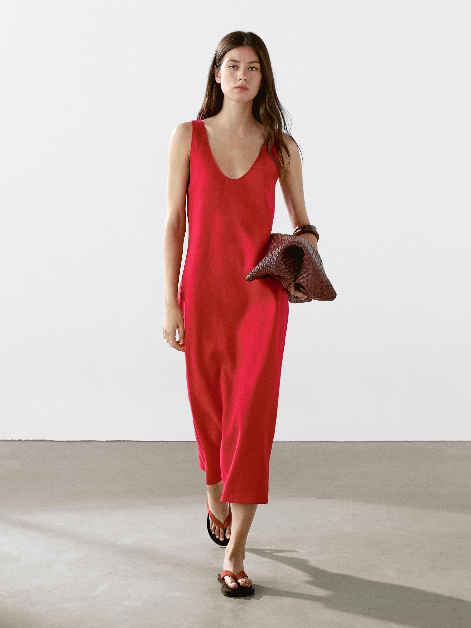 100% linen round neck midi dress Product Image