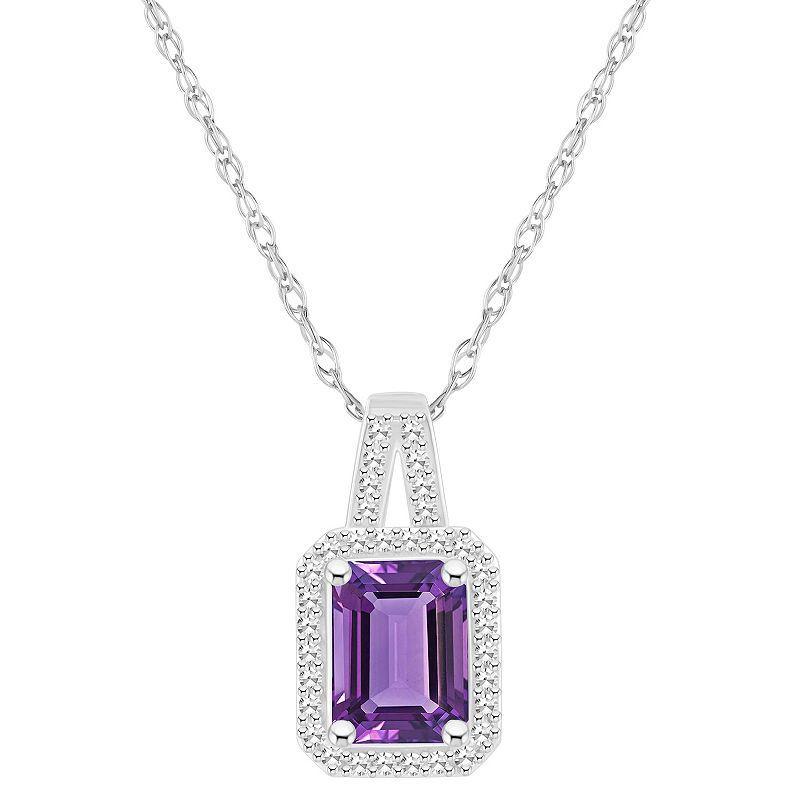 Celebration Gems Sterling Silver Gemstone & 1/6 Carat T.W. Diamond Halo Pendant Necklace, Women's, Size: 18", Citrine Product Image