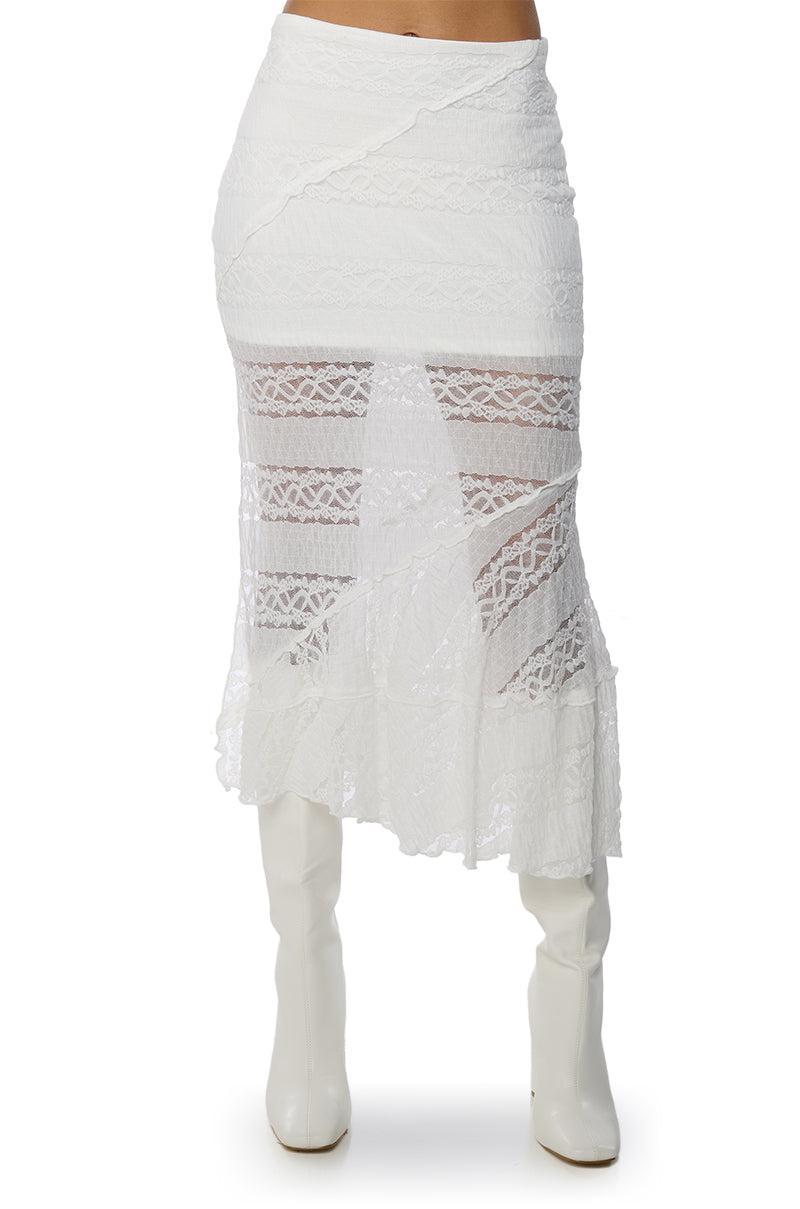 EMELIA LACE TRIM TIERED MIDI SKIRT Product Image
