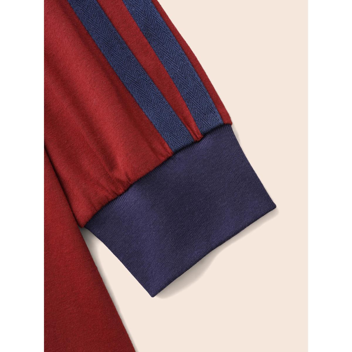 Plus Size Crew Neck Contrast Webbing T-shirt Scarlet Women Casual Contrast Round Neck Loose Everyday T-shirts BloomChic 28/5X Product Image