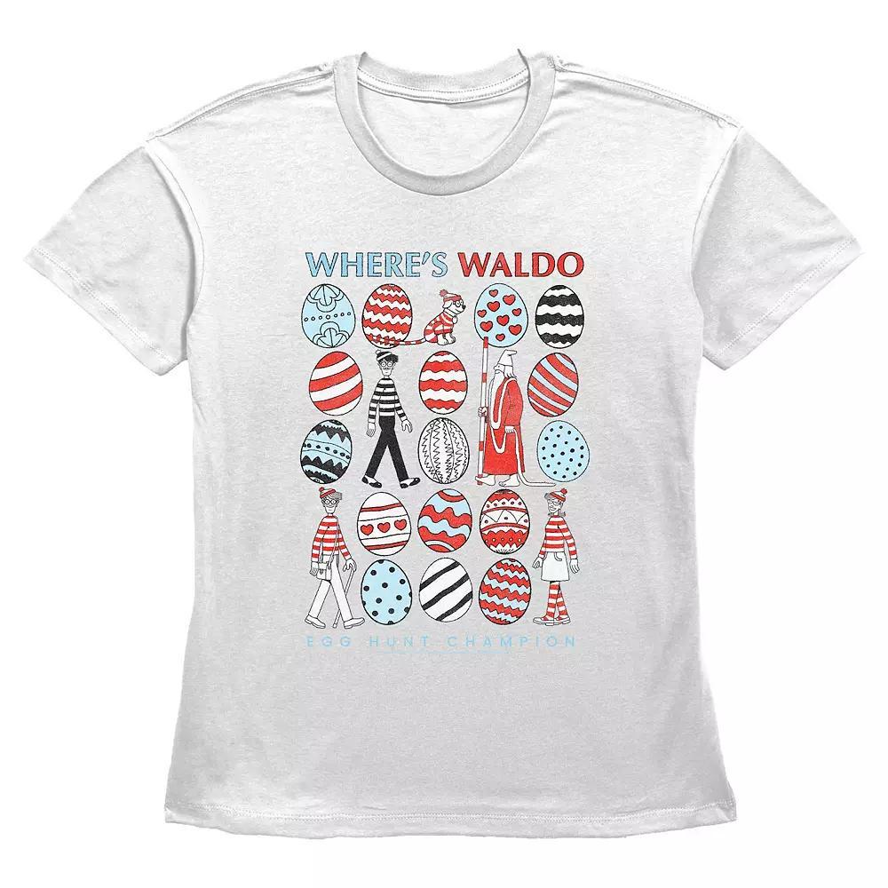 Women's Where's Waldo Easter Eggs Graphic Tee, Size: Large, White Product Image