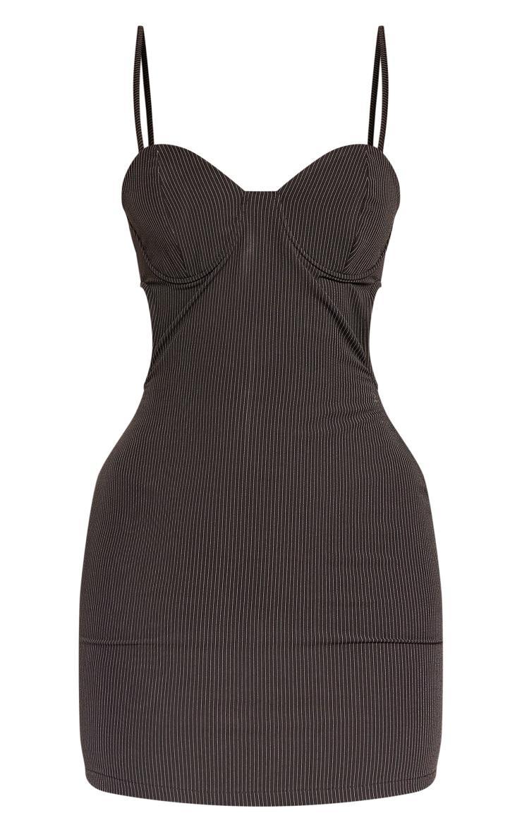 Black Pinstripe Cup Detail Mini Dress Product Image
