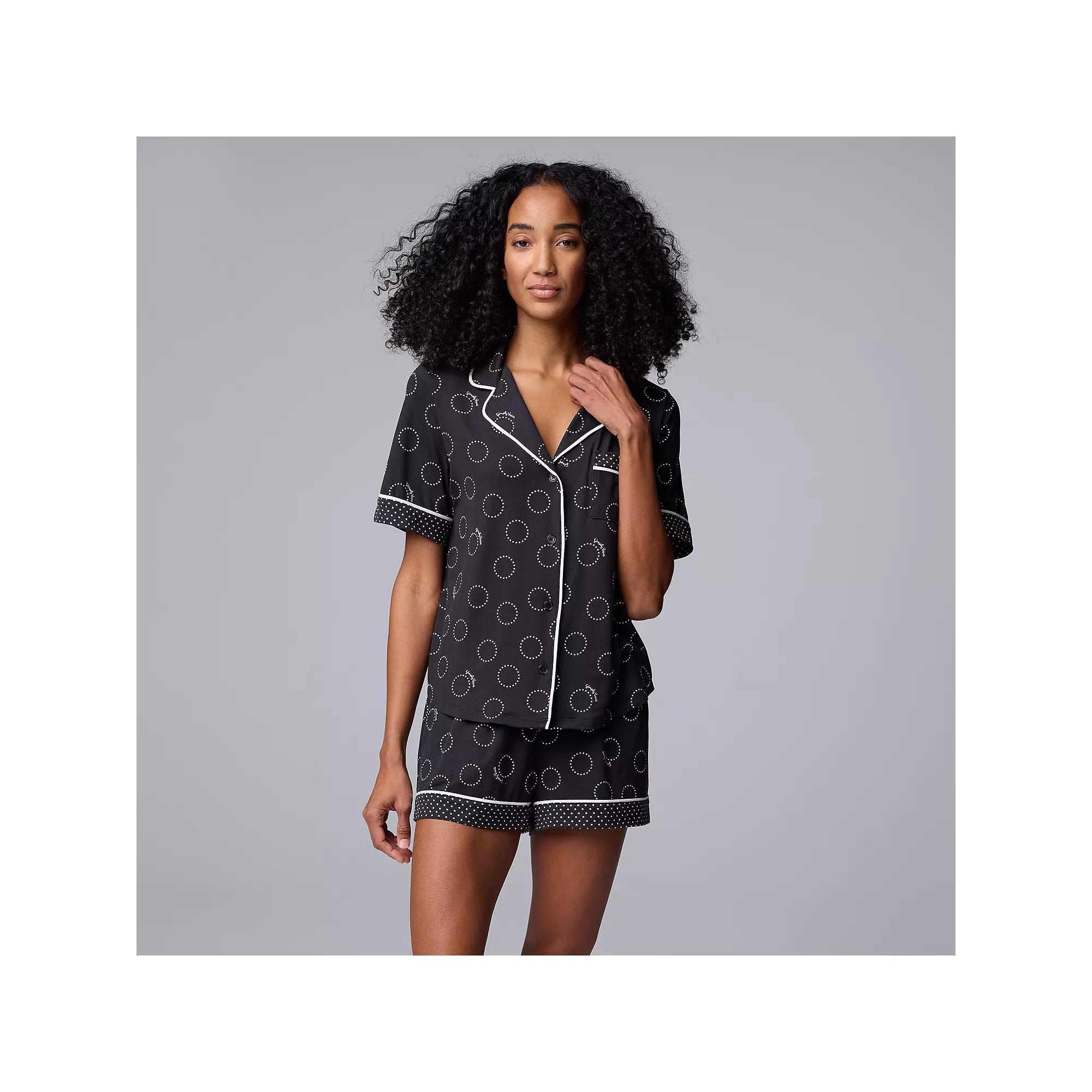 Womens Simply Vera Vera Wang 2-Piece Short Sleeve Notch Collar Pajama Top & Boxer Pajama Bottoms Set Product Image