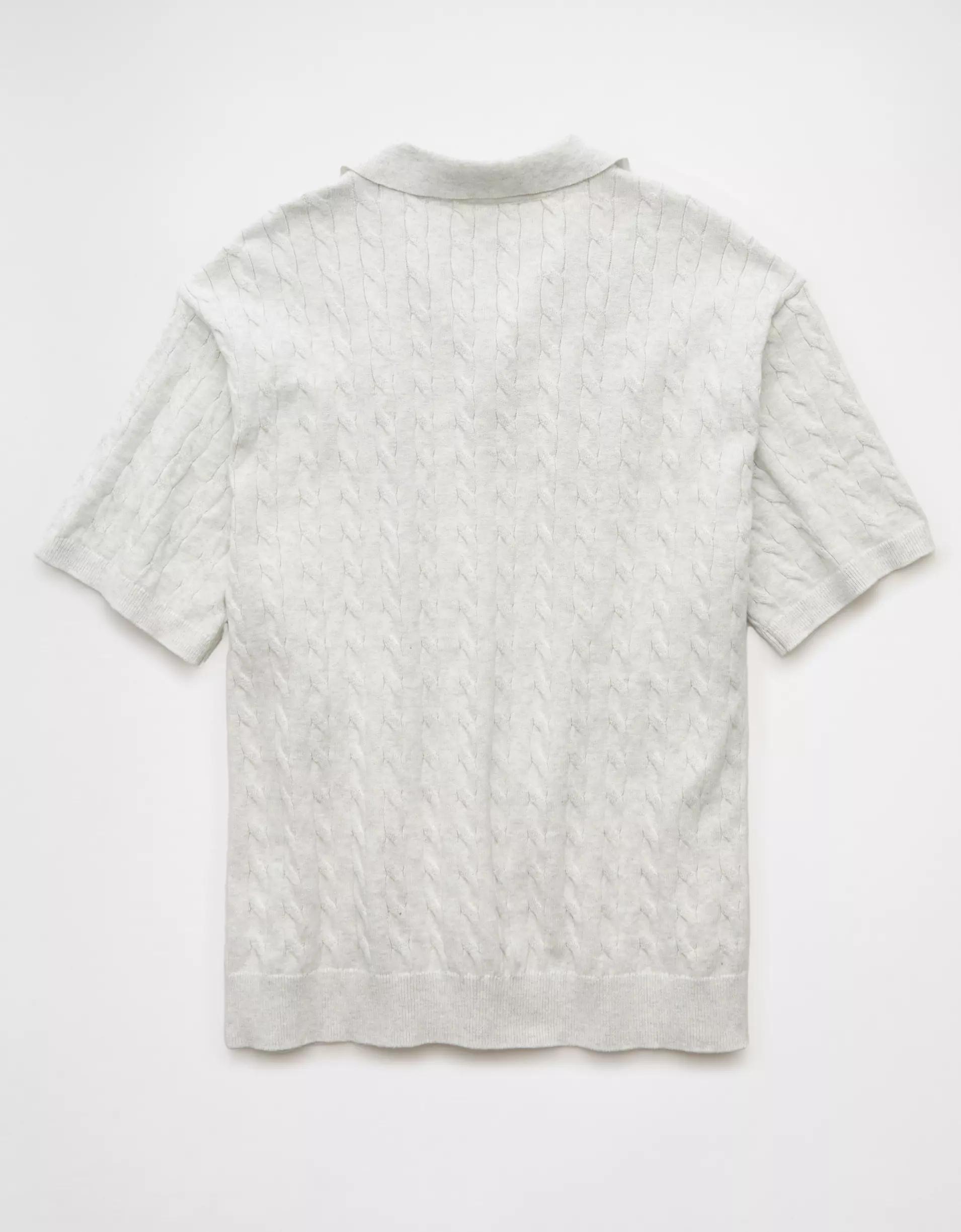 AE Weekend Cable Knit Button-Up Sweater Polo Shirt Product Image