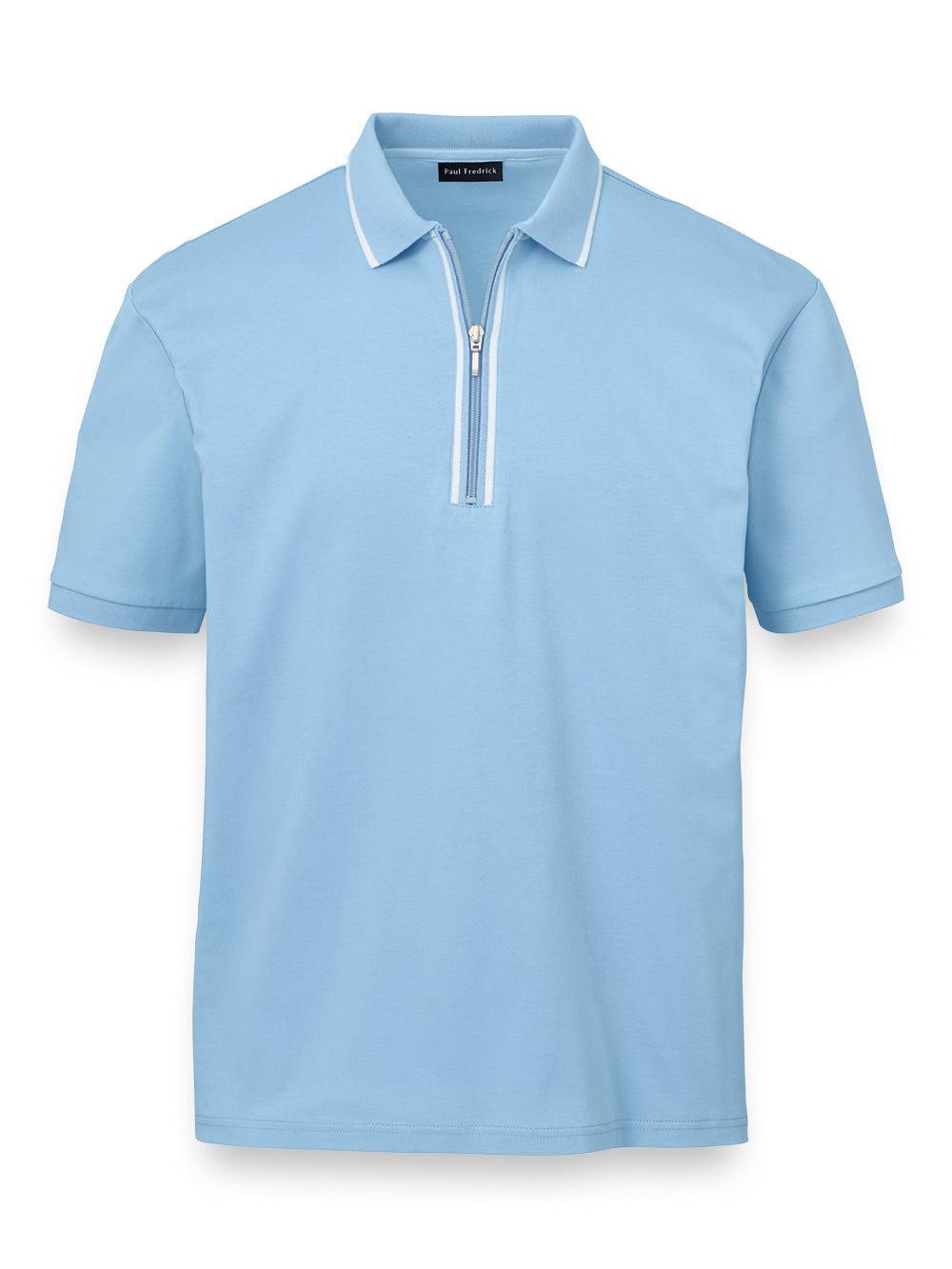Mercerized Cotton Quarter Zip Polo - Light Green Product Image