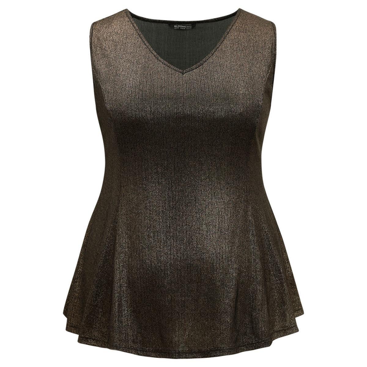 Plus Size Luxe V Neck Glitter Tank Top Women Gold Casual Plain V-neck Festival-Christmas Tank Tops Camis BloomChic 18-20/2X Product Image