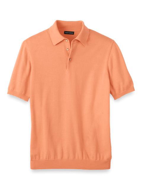 Supima Cotton Three Button Polo - Coral Product Image