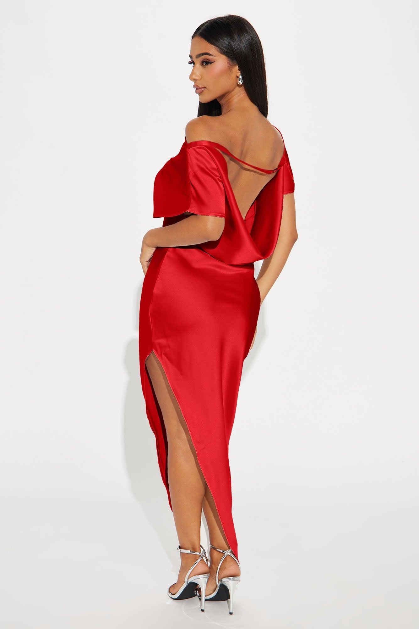 Serene Escape Satin Midi Dress - Red Product Image