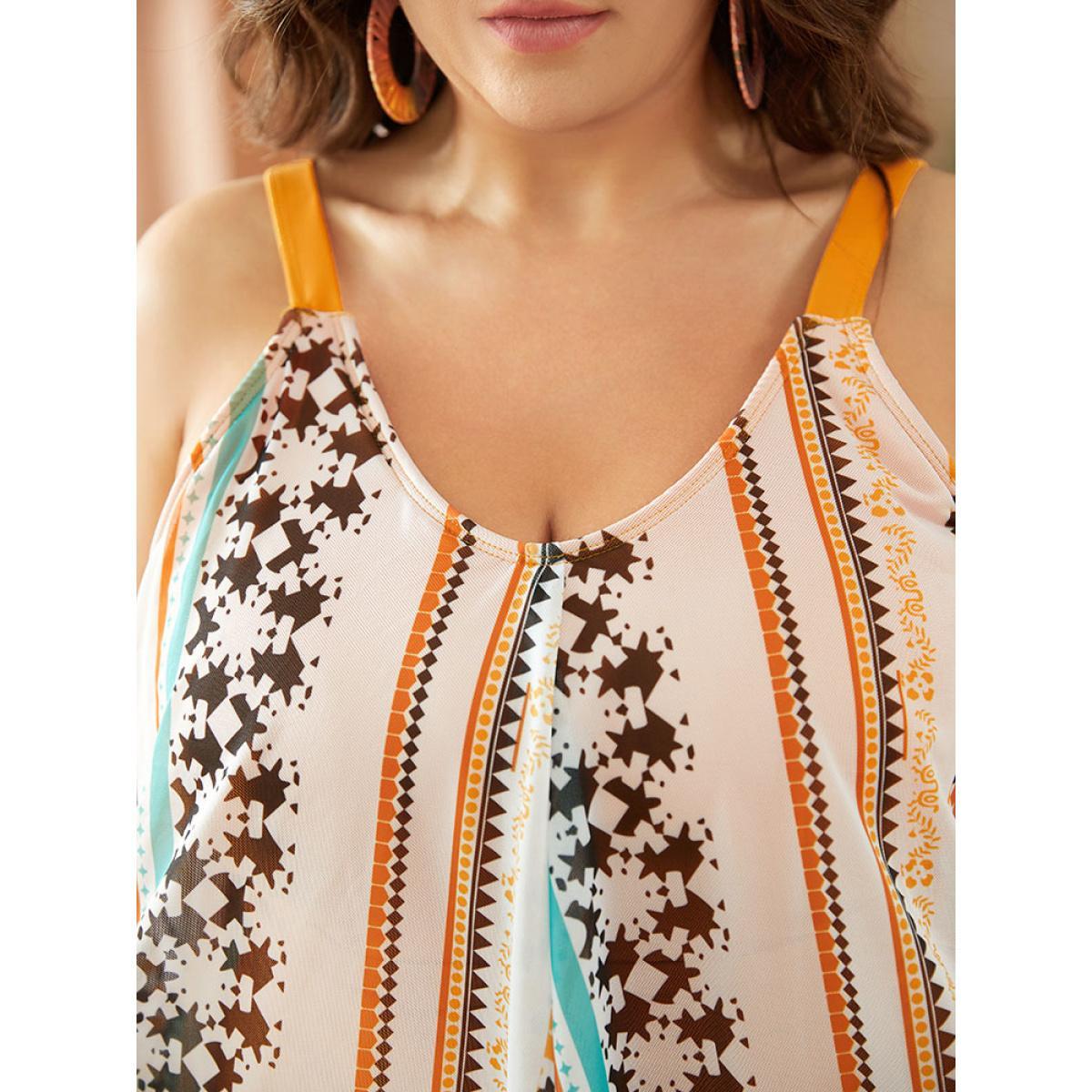Plus Size Bandana Print Split Hanky Hem One Piece Swimsuit Women's Swimwear Multicolor Vacation Skinny High stretch Curve Swim Dresses BloomChic 12/L Product Image