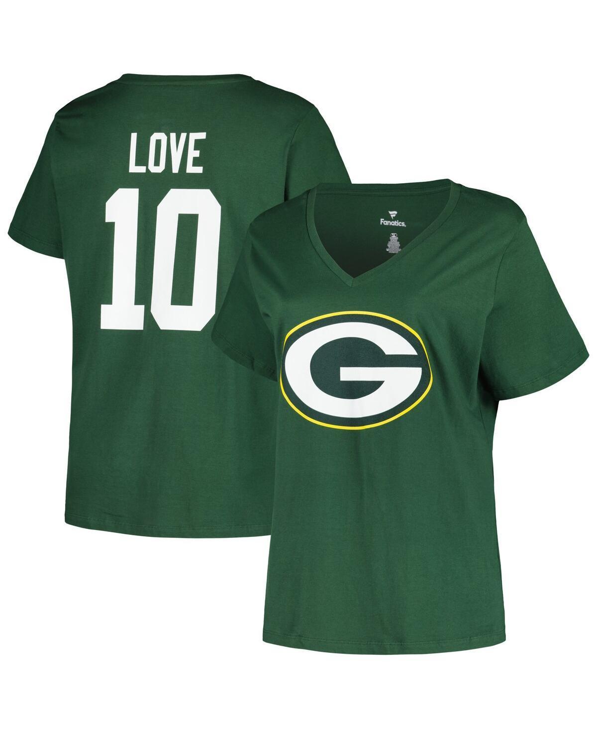 Women's Fanatics Branded Jordan Love Green Green Bay Packers Plus Size Player Name & Number V-Neck T-Shirt, Size: 3XL Product Image