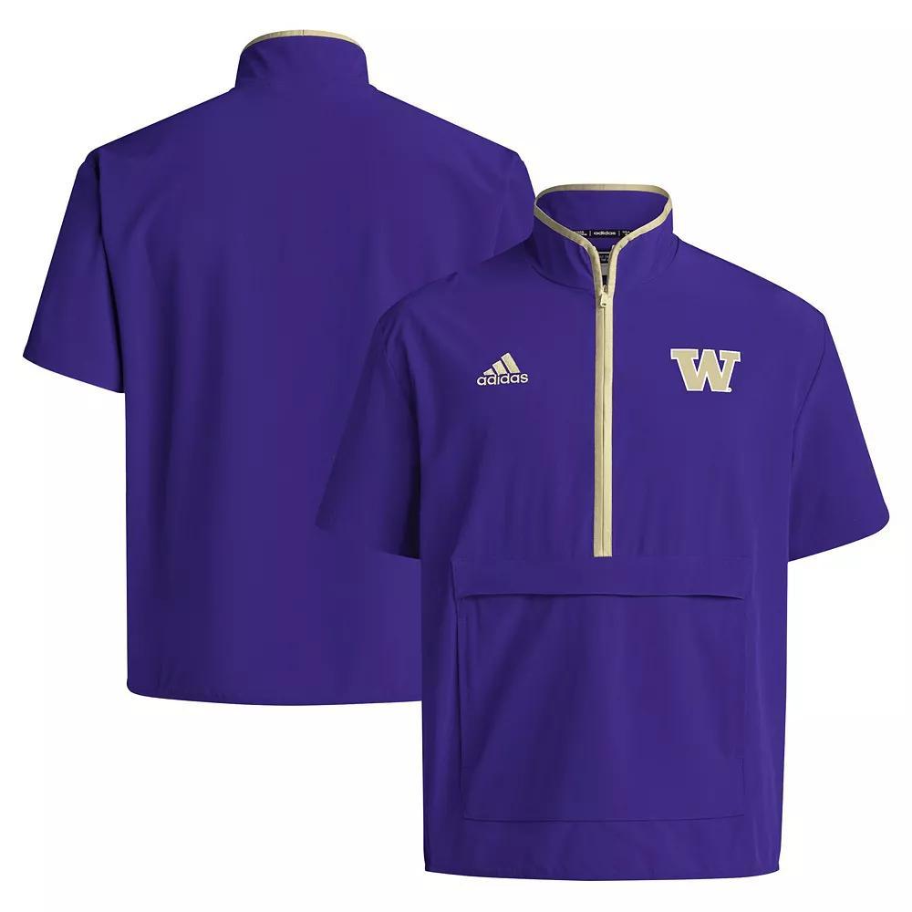 Men's adidas Purple Washington Huskies Coaches Sideline Half-Zip Short Sleeve Jacket, Size: Large Product Image