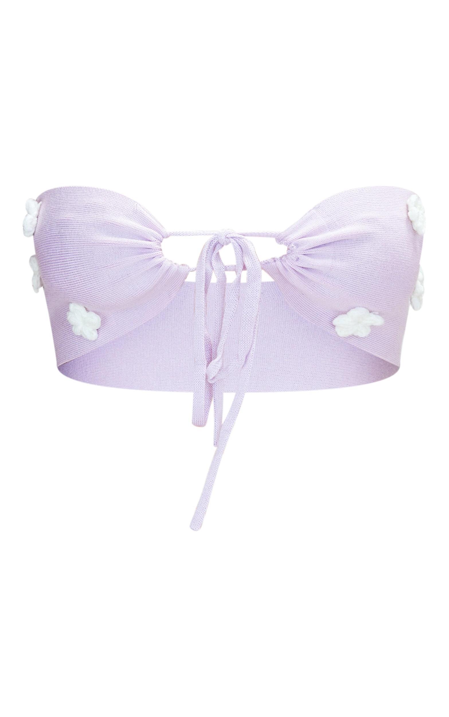 Petite Lilac Knitted Flower Bandeau Crop Top Product Image