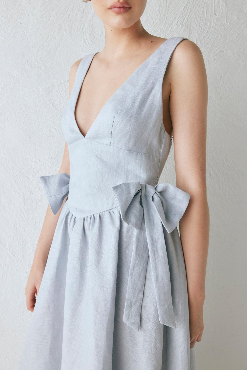 Daphne Linen Midi Dress Powder Product Image