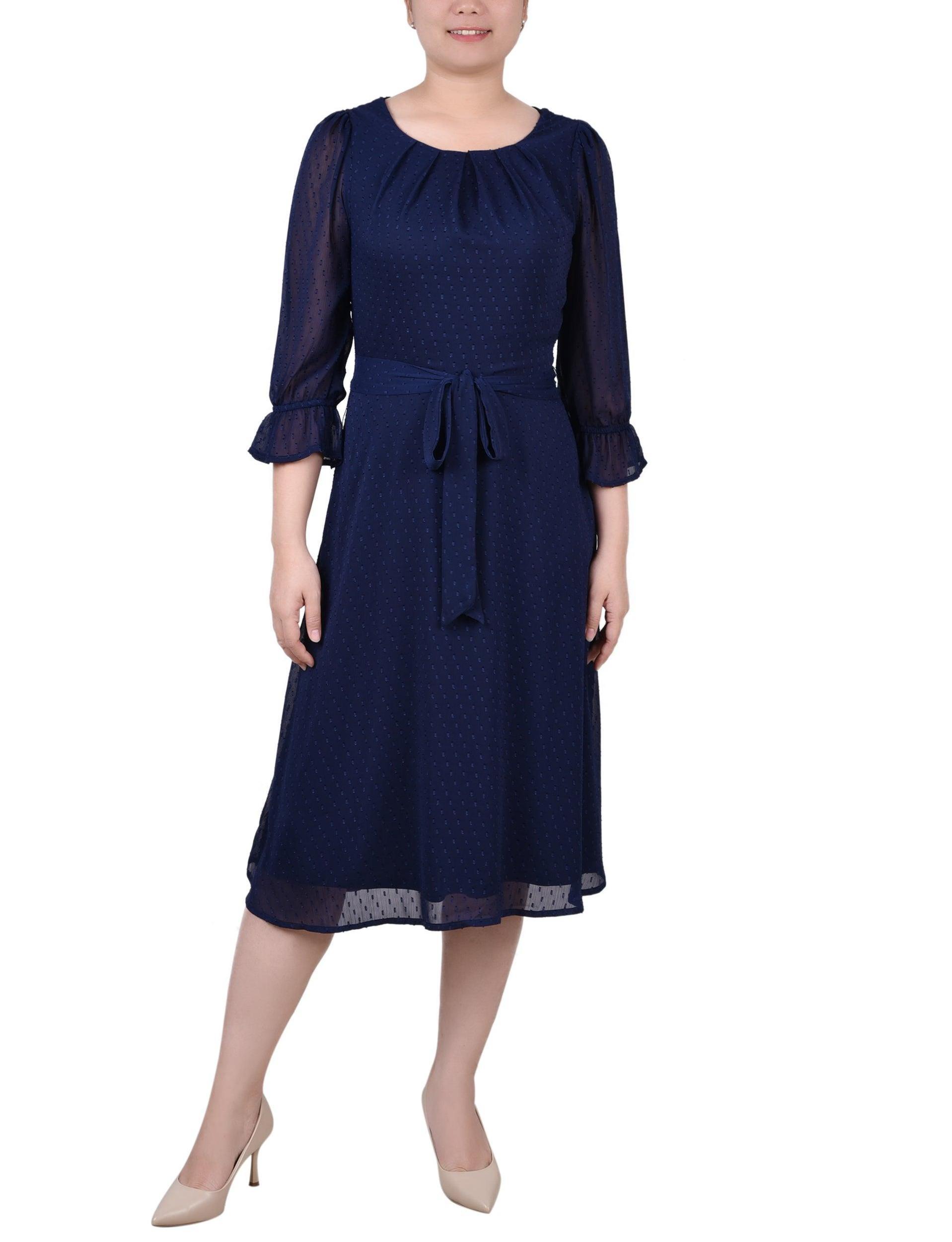 Evening Blue 3/4 Length Pearl Detail Dress Product Image