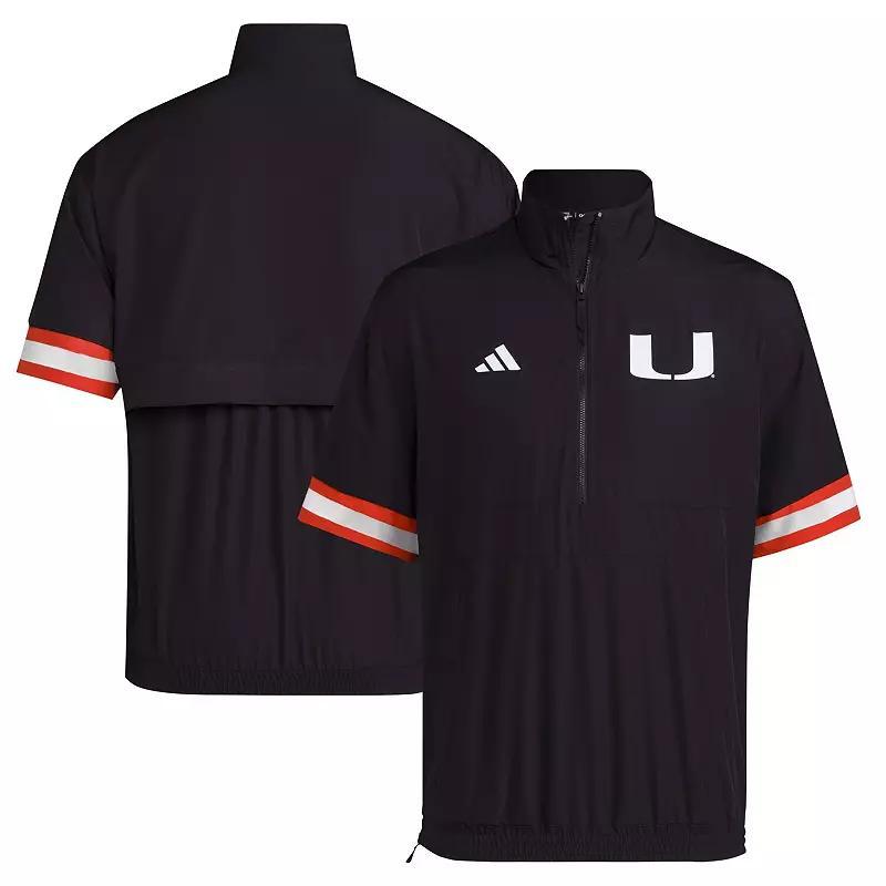 Men's adidas Black Miami Hurricanes Strategy Short Sleeve Half-Zip Jacket, Size: 3XL Product Image