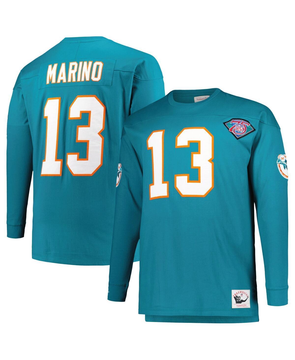 Men's Mitchell & Ness Dan Marino Aqua Miami Dolphins Big & Tall Cut & Sew Player Name & Number Long Sleeve T-Shirt, Size: 4XB, Turquoise A Product Image