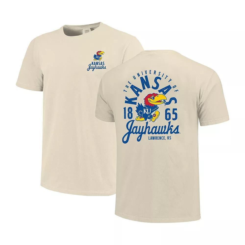 Men's Cream Kansas Jayhawks Comfort Colors Mascot Overlay T-Shirt, Size: XL, Beige Product Image