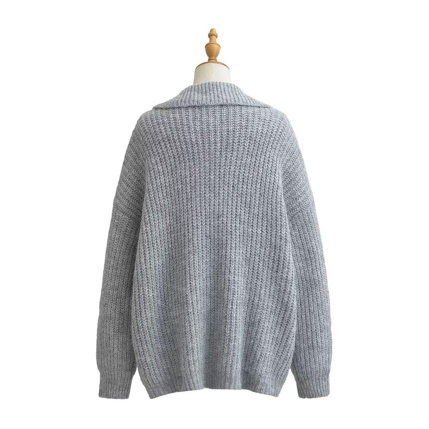 Collared Plain Zip Cardigan Product Image