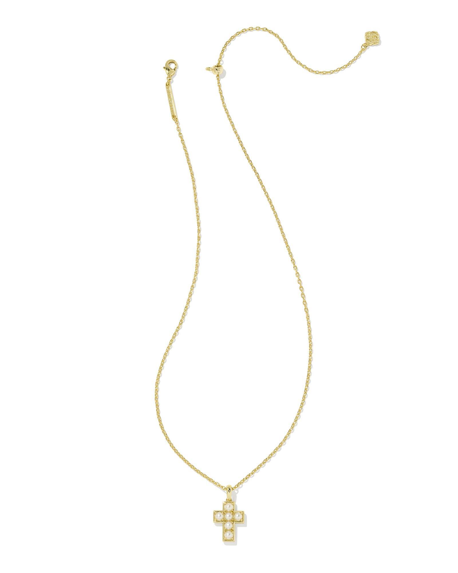 Pearl Gold Cross Short Pendant Necklace in Freshwater Cultured Pearl Product Image