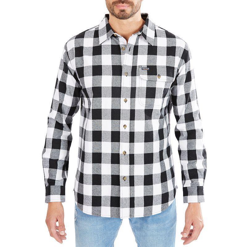 Men's Smith's Workwear Relaxed-Fit Buffalo Plaid Flannel Button-Down Shirt, Size: XXL, Dark Black Product Image