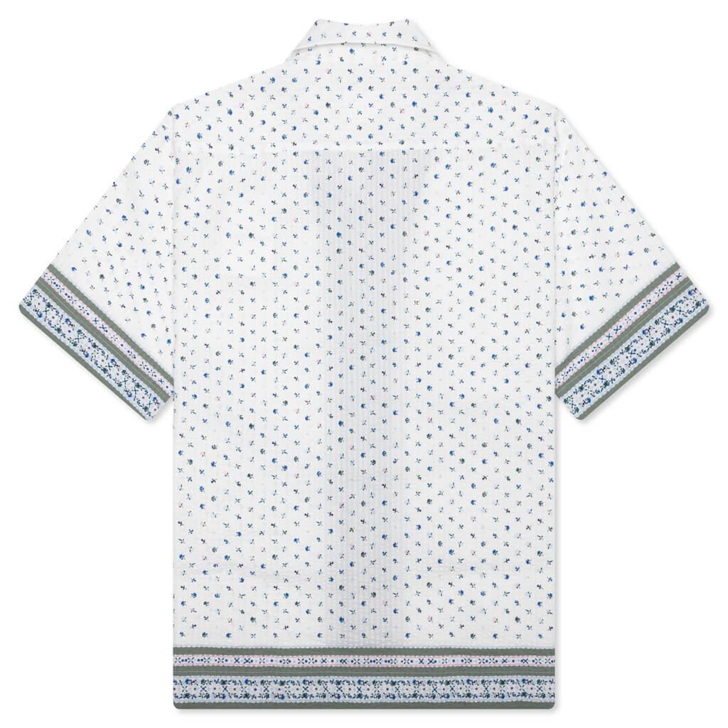 Floral Print Boxy Fit Shirt in Cotton Seersucker - Cream/Green Male Product Image