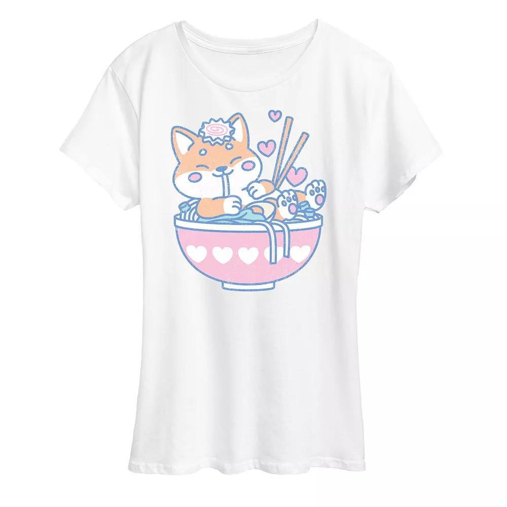 Women's Kawaii Ramen Shiba Inu Graphic Tee, Size: Medium, White Product Image