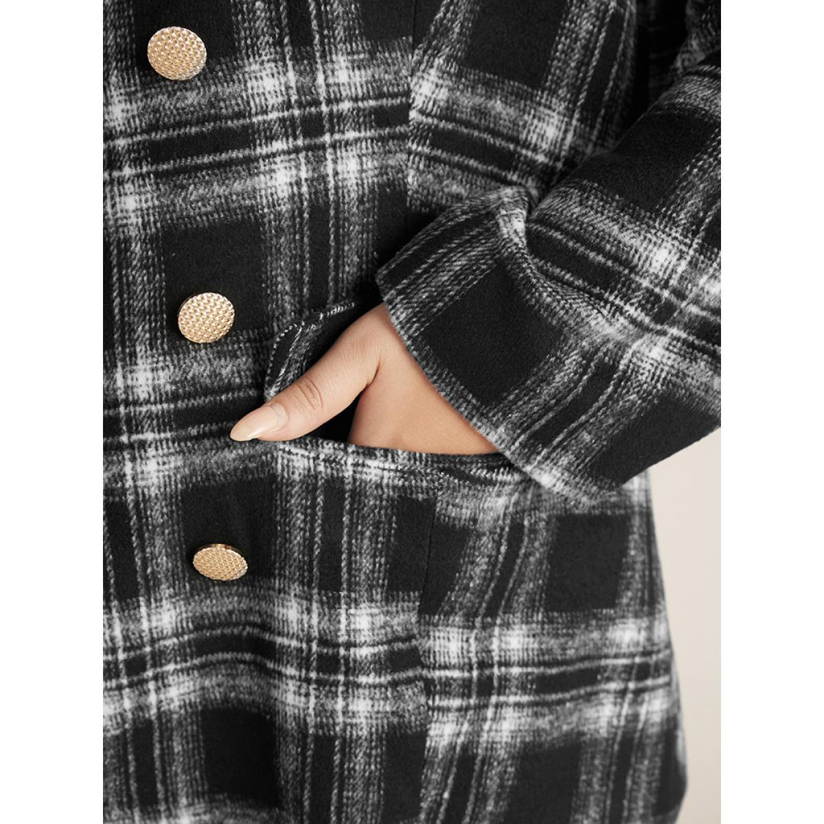 Plus Size Plaid Flap Pocket Button Up Suit Collar Blazer Black Women Dailywear Plaid Button Sleeve Long Sleeve Suit Collar 14-16/1X Pocket Casual Blazers BloomChic Product Image