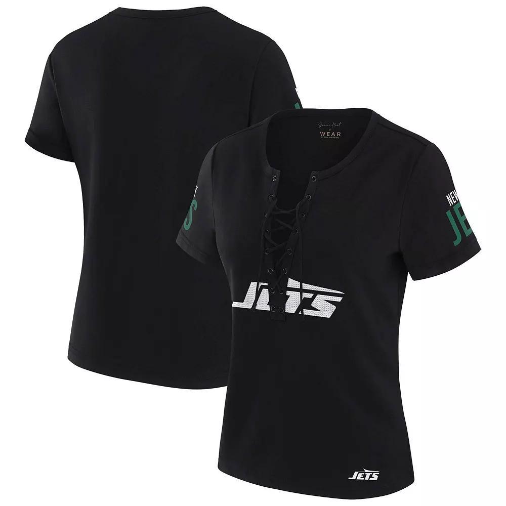 Women's WEAR by Erin Andrews x Gracie Hunt Black Carolina Panthers Draft Me Lace-Up T-Shirt, Size: XL Product Image