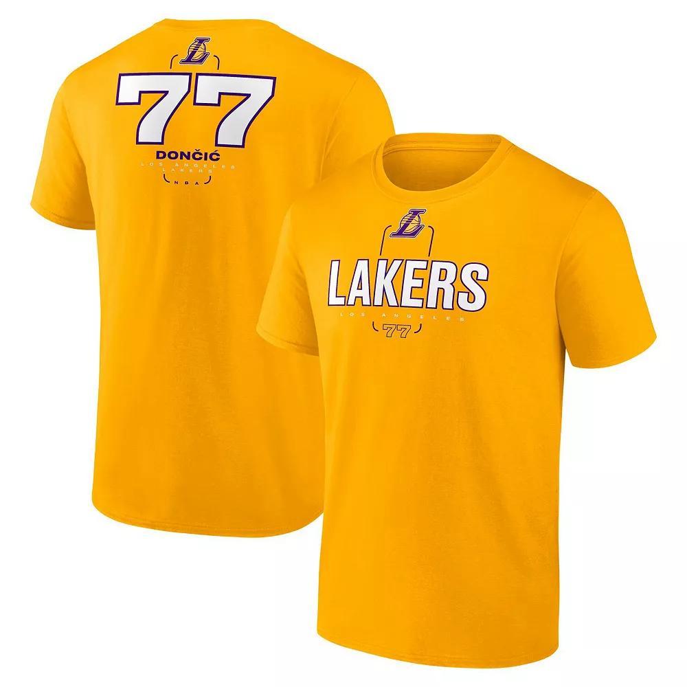 Men's Fanatics Luka Don��i�� Gold Los Angeles Lakers Behind The Back Name & Number T-Shirt, Size: Medium Product Image