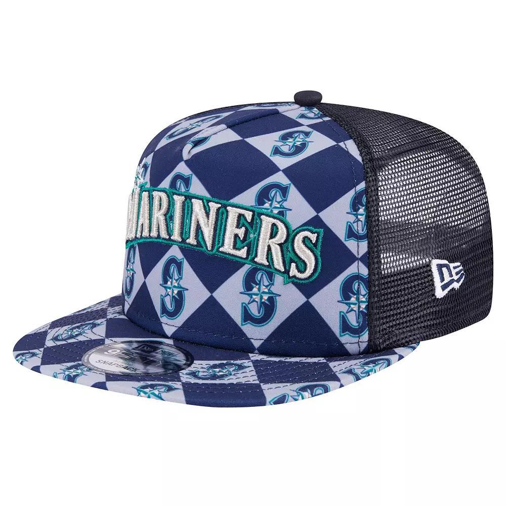 Men's New Era Navy Seattle Mariners Seeing Diamonds A-Frame Trucker 9FIFTY Snapback Hat, Blue Product Image