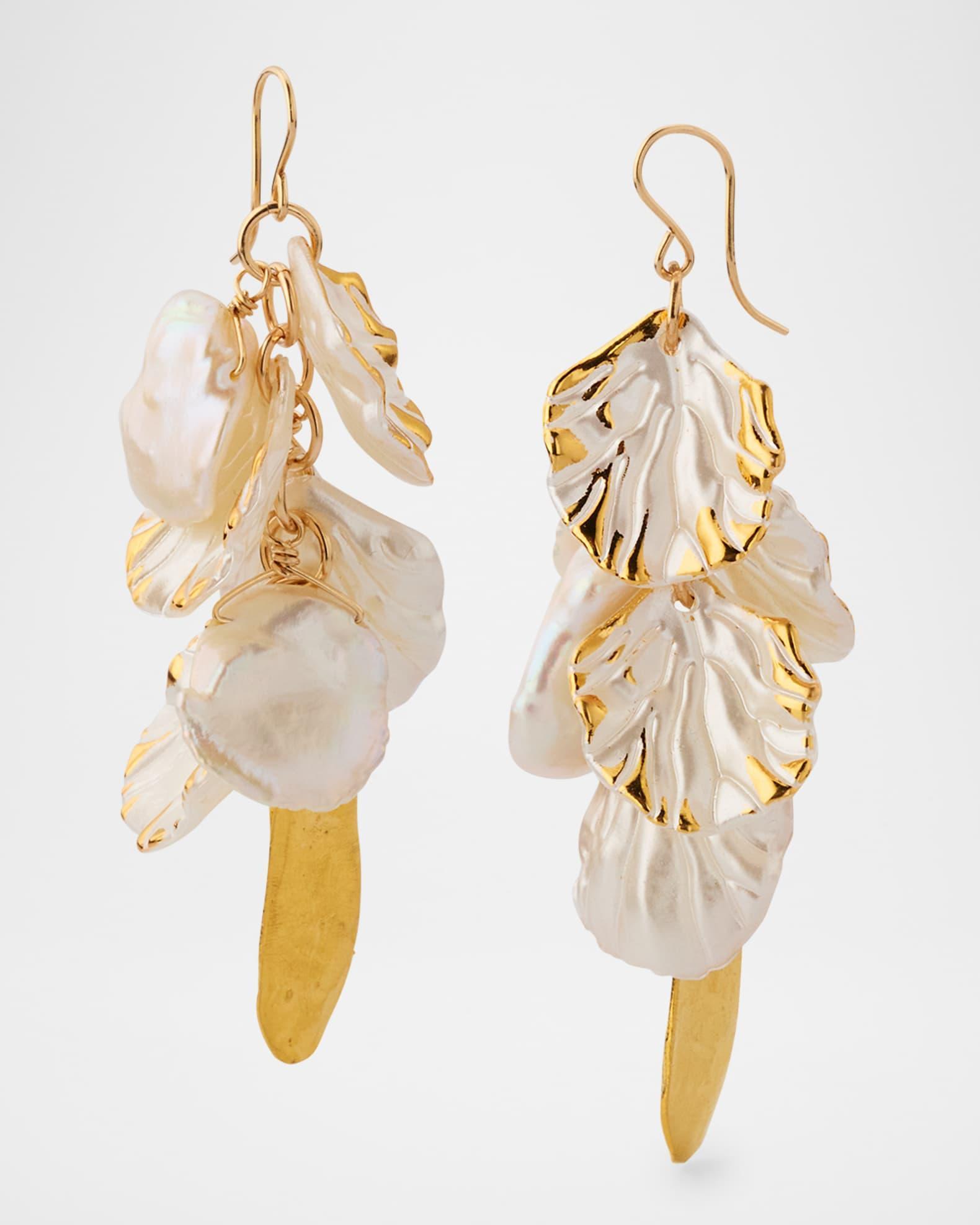 Freshwater Pearl Gold Leaf Earrings Product Image