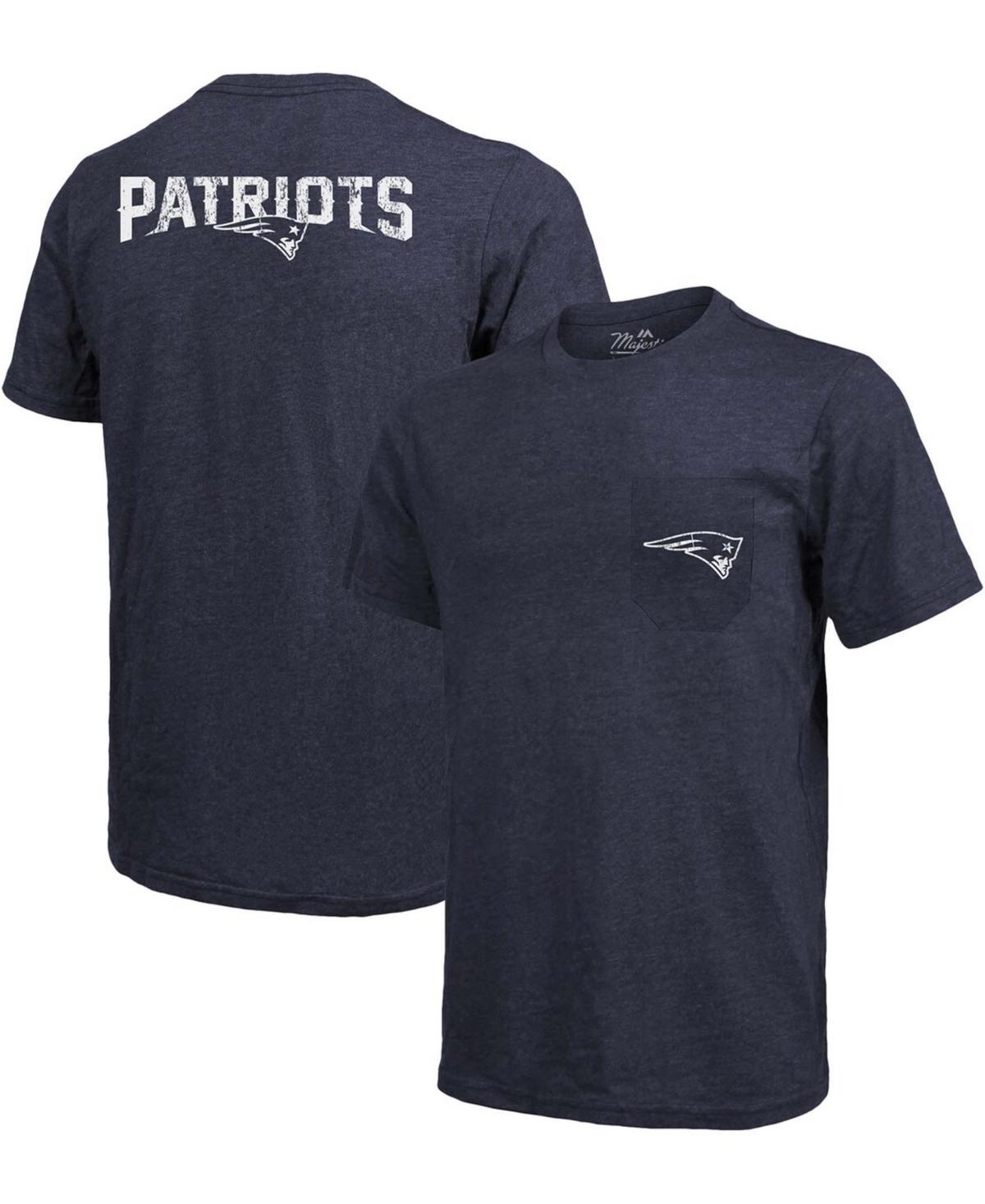 New England Patriots Majestic Threads Tri-Blend Pocket T-Shirt - Heathered Navy, Men's, Size: Small, Blue Product Image